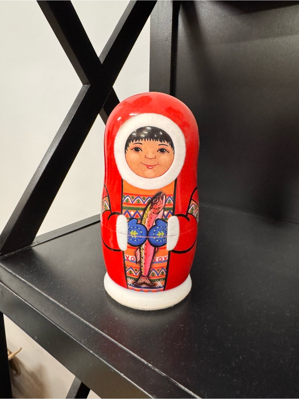 Red Matryoshka-Style Figurine with Fish made in Russia